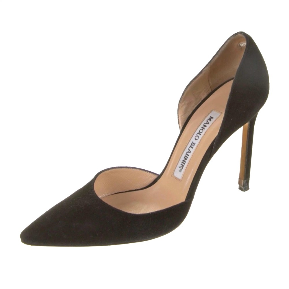 Manolo Blahnik Tayler D’Orsay 100 black suede pumps; size 40.5